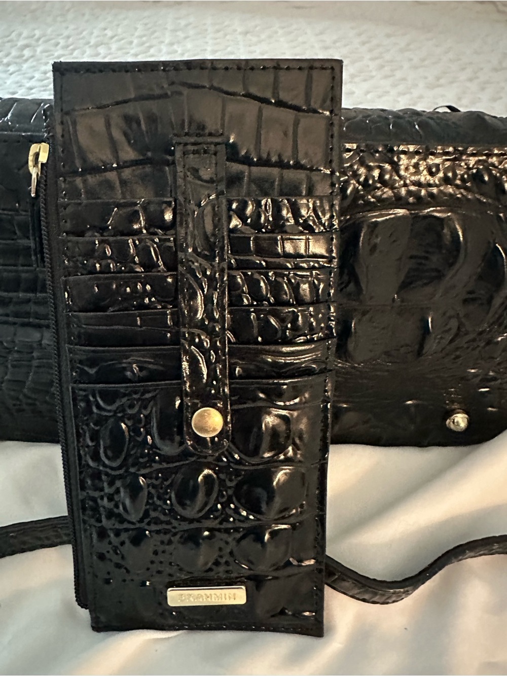 Brahmin Black Croc-Embossed Satchel with Matching Card Case - Picture 7 of 10